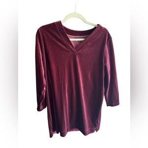 Women's Velvet V-Neck Top - Burgundy